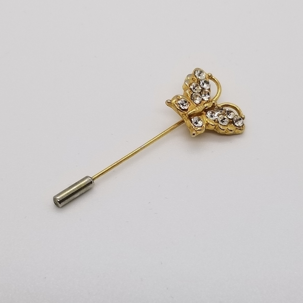 gold tone rhinestone butterfly stick pin